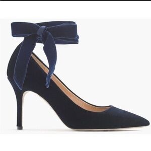 J. Crew Navy Velvet Ankle Tie Elsie Heels 6